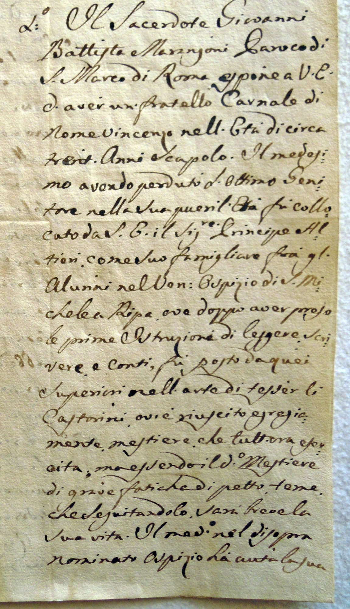Giovan Battista Marangoni sua supplica